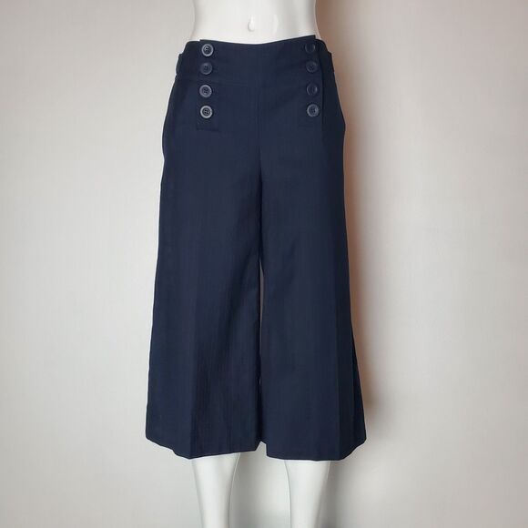 Vintage Y2K Uniform Navy Pinstripe Low Rise Sailor Gaucho Trousers - Picture 1 of 6